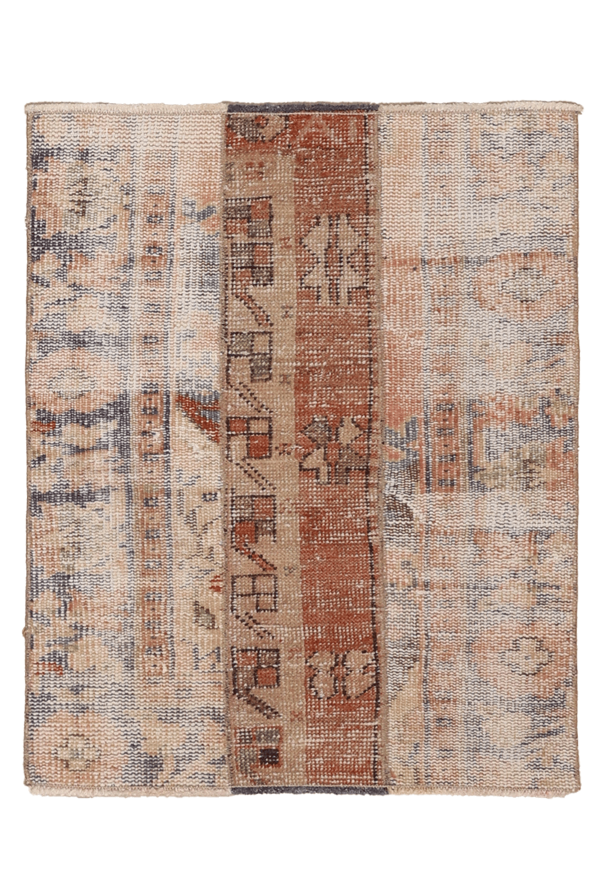 Vintage Turkish Doormat 2x2 ft — Beige & Brown Patchwork (No. 42744)