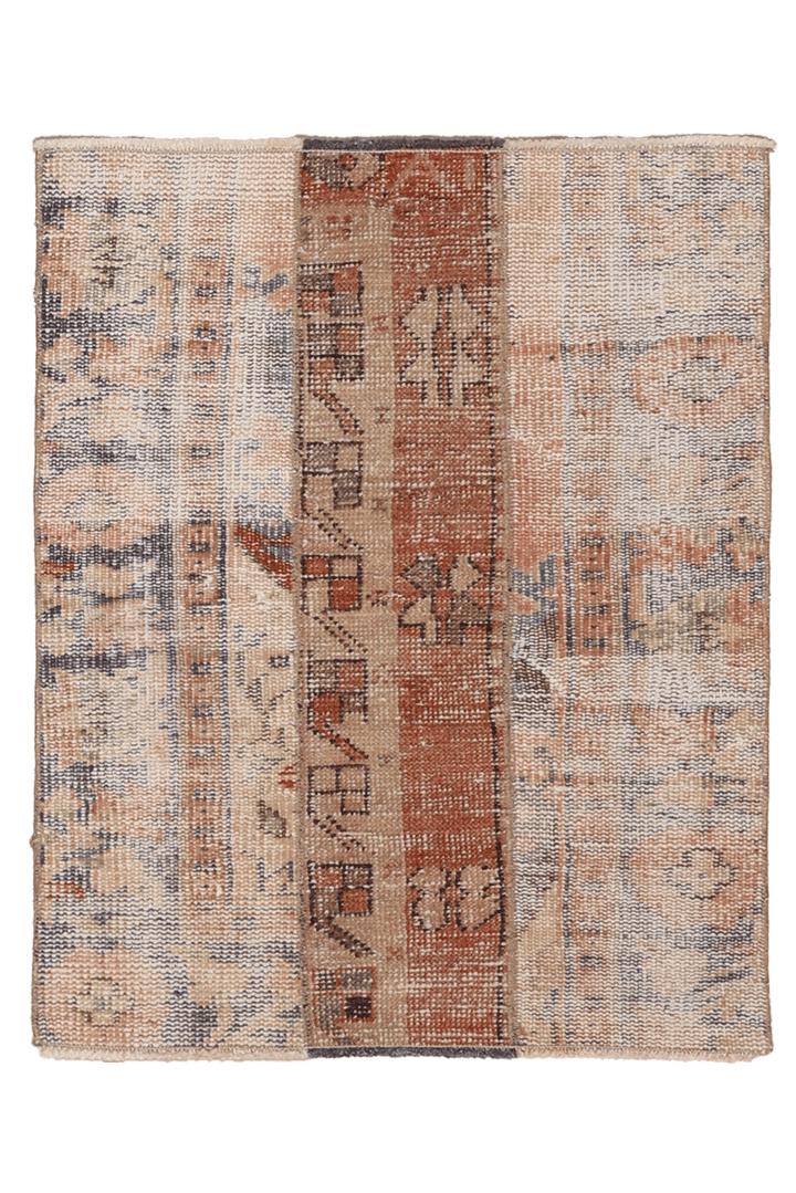 Vintage Turkish Doormat 2x2 ft — Beige & Brown Patchwork (No. 42744)