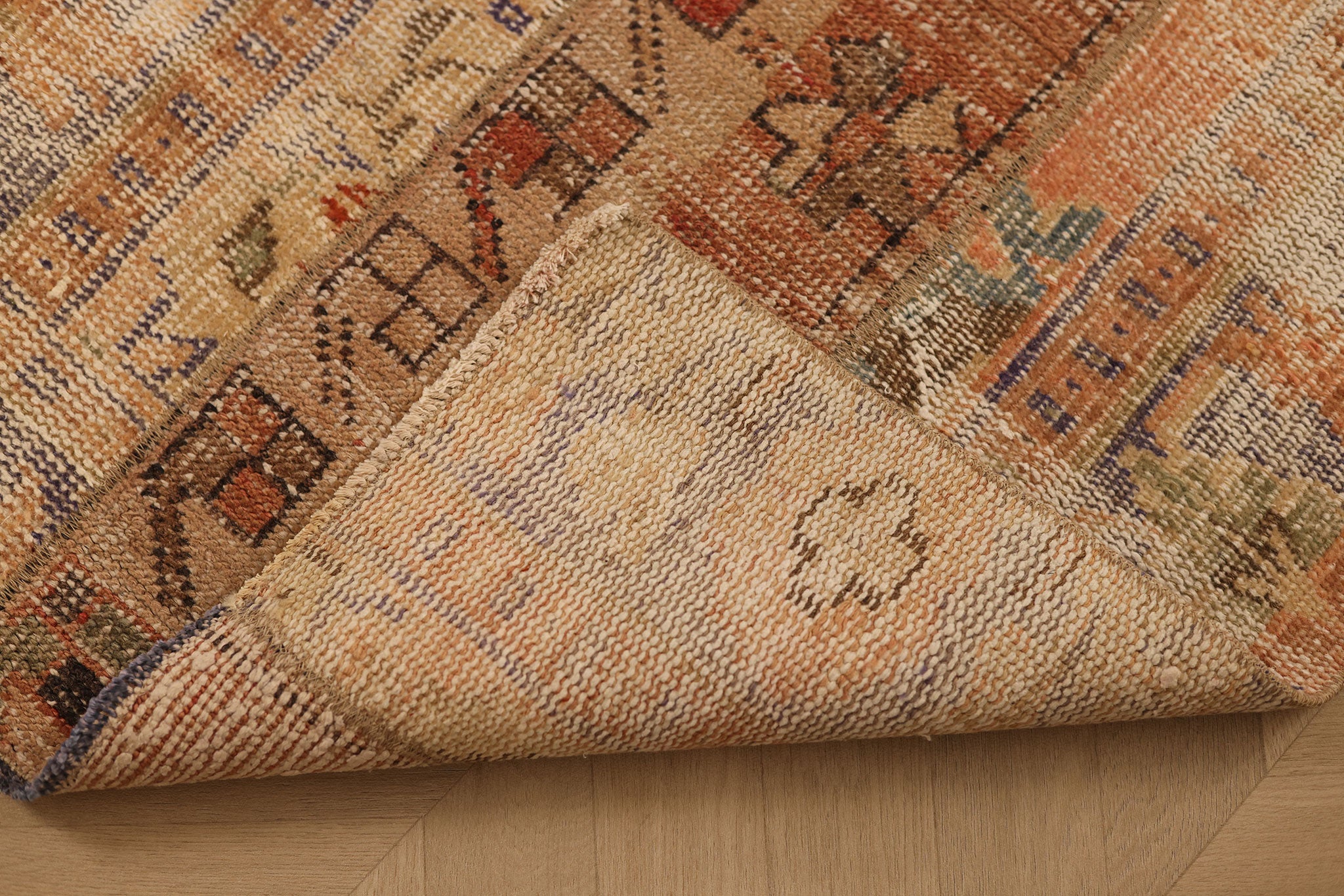 Vintage Turkish Doormat 2x2 ft — Beige & Brown Patchwork (No. 42744)