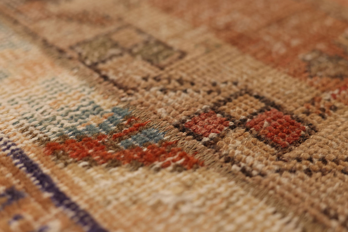 Vintage Turkish Doormat 2x2 ft — Beige & Brown Patchwork (No. 42744)