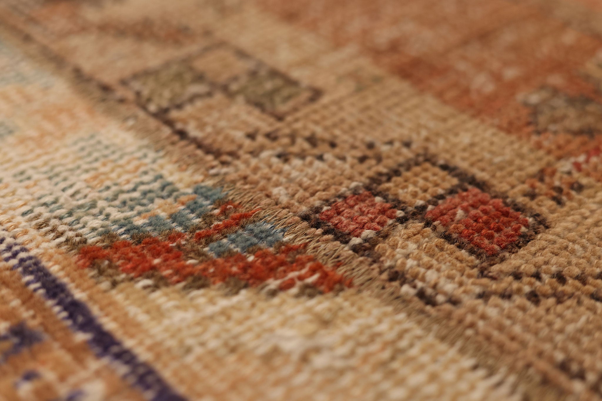 Vintage Turkish Doormat 2x2 ft — Beige & Brown Patchwork (No. 42744)