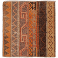 Vintage Turkish Doormat 2x2 ft — Orange & Brown Southwestern