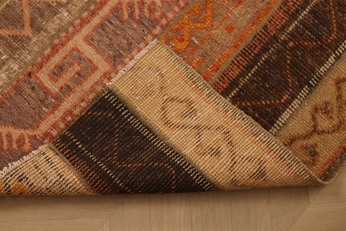 Vintage Turkish Doormat 2x2 ft — Orange & Brown Southwestern