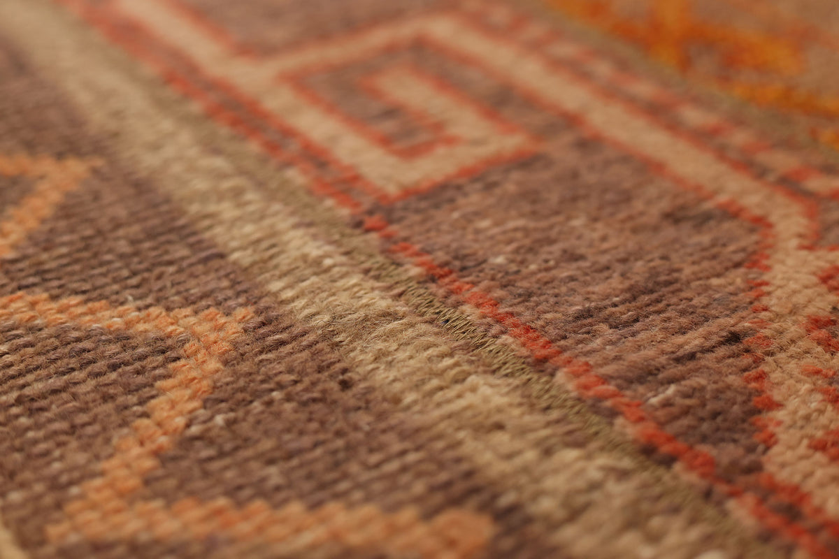 Vintage Turkish Doormat 2x2 ft — Orange & Brown Southwestern