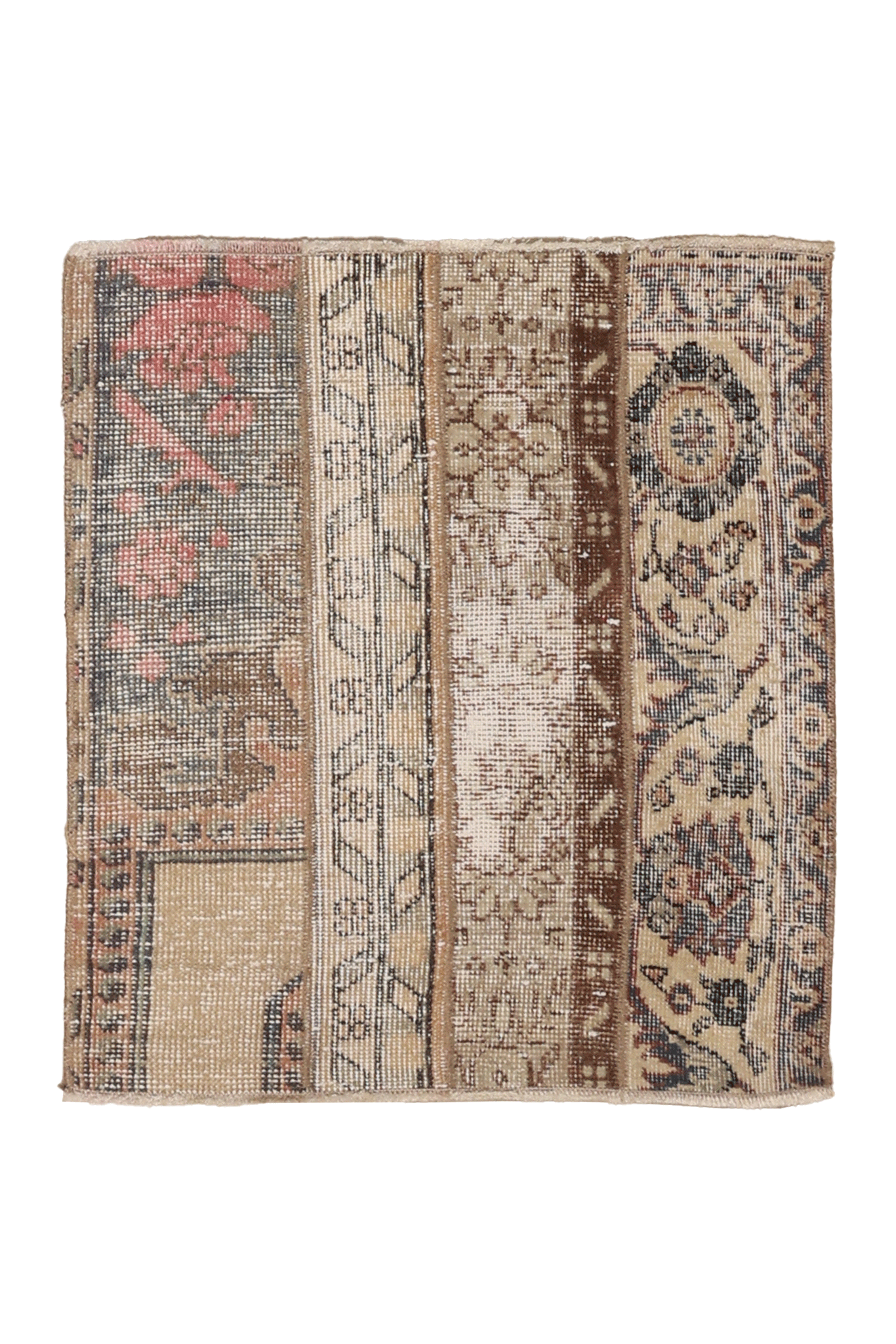 Vintage Turkish Doormat 2x2 ft — Beige & Brown Patchwork