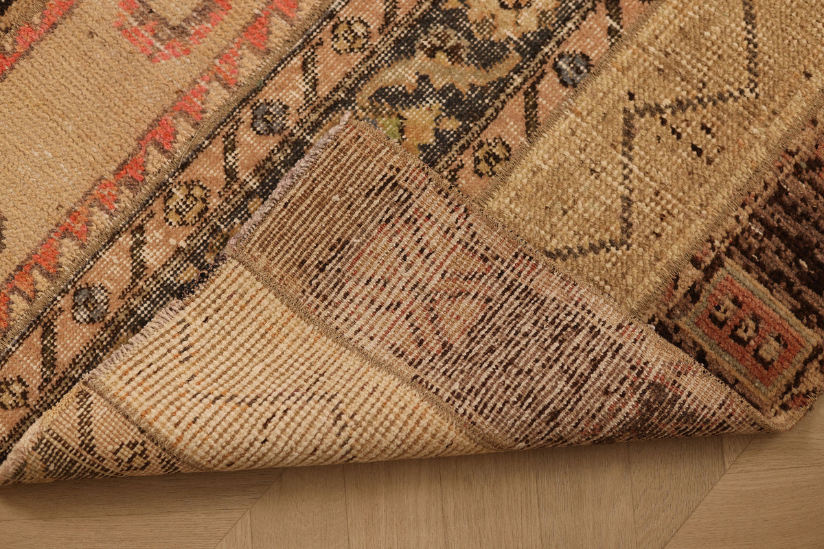 Vintage Turkish Doormat 2x2 ft — Beige & Brown Geometric