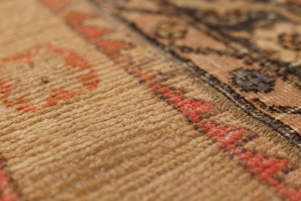 Vintage Turkish Doormat 2x2 ft — Beige & Brown Geometric