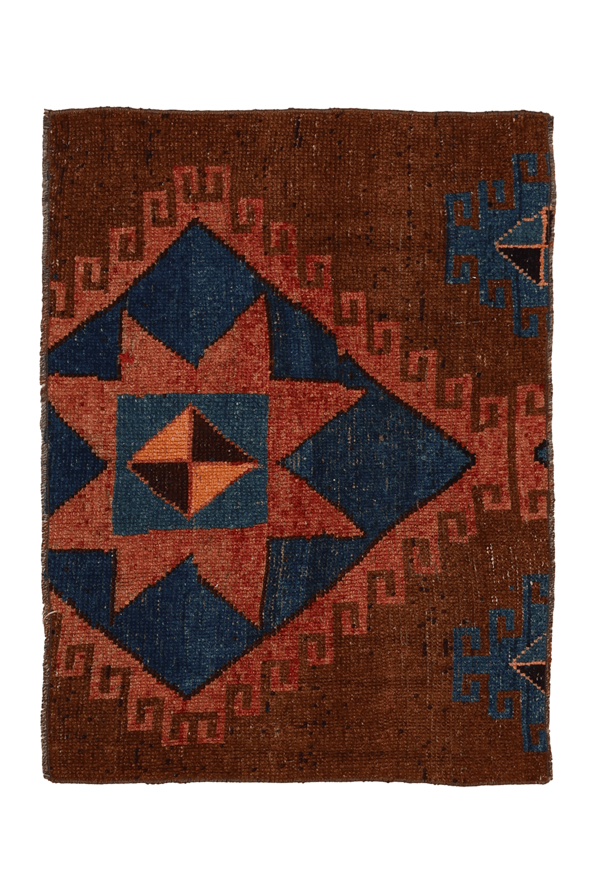 Vintage Kars Turkish Doormat 2x3 ft — Brown & Blue Geometric