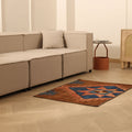 Vintage Kars Turkish Doormat 2x3 ft — Brown & Blue Geometric