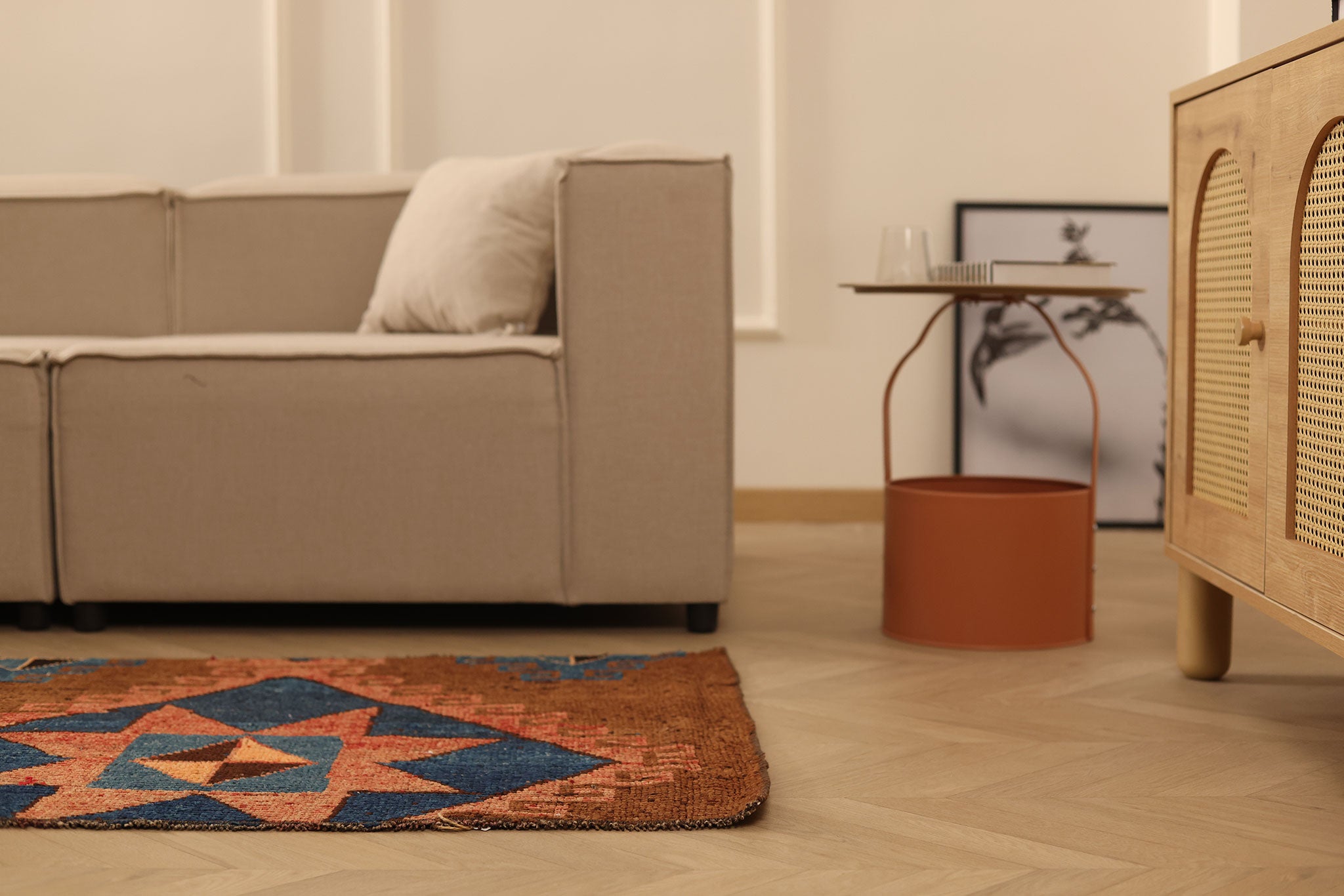 Vintage Kars Turkish Doormat 2x3 ft — Brown & Blue Geometric