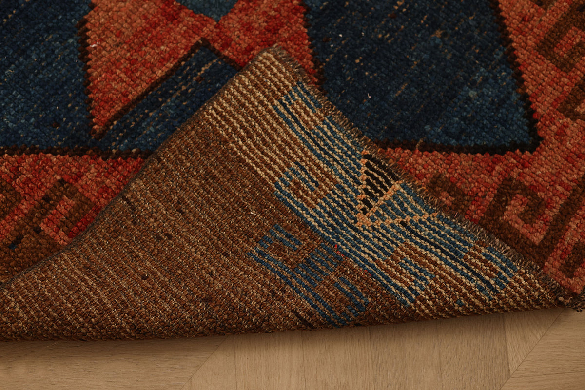 Vintage Kars Turkish Doormat 2x3 ft — Brown & Blue Geometric