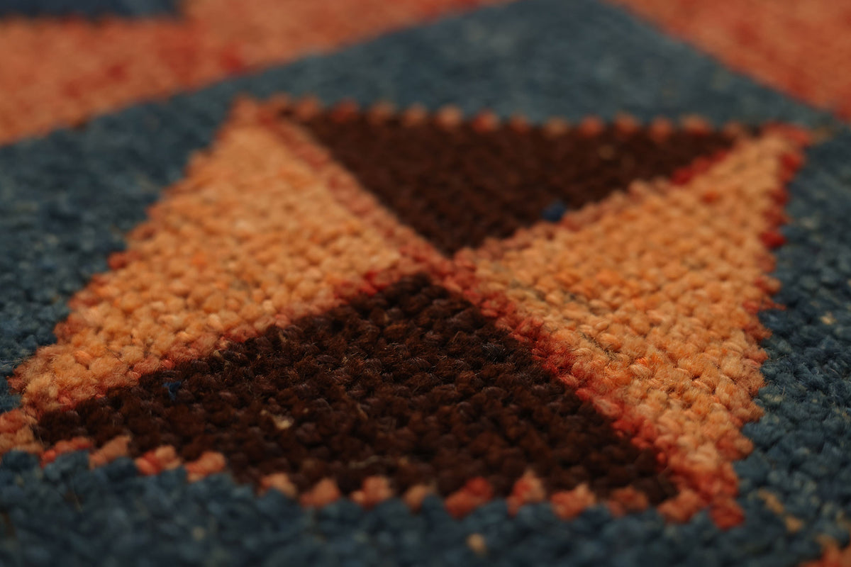 Vintage Kars Turkish Doormat 2x3 ft — Brown & Blue Geometric