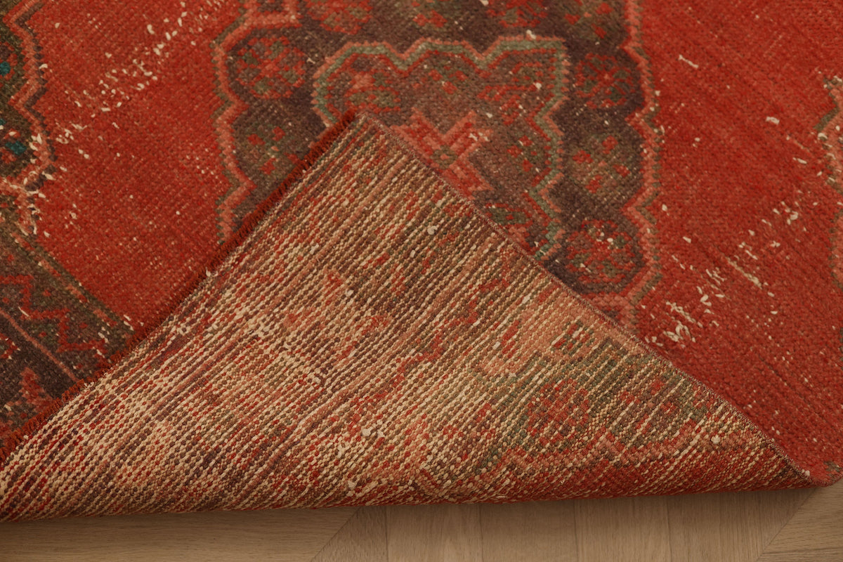 Vintage Konya Turkish Runner Rug 2x11 ft — Red & Brown Geometric