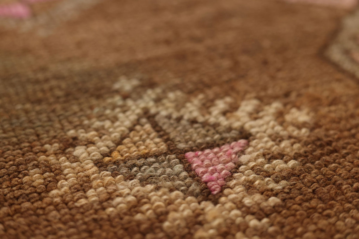 Vintage Kars Turkish Runner Rug 2x10 ft — Brown & Pink Geometric