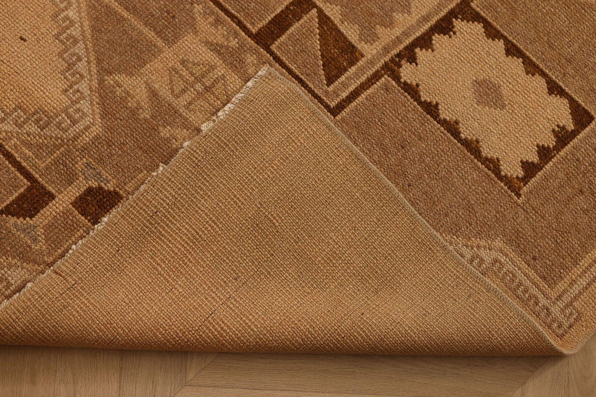 Vintage Malatya Turkish Runner Rug 3x11 ft — Beige & Brown Geometric