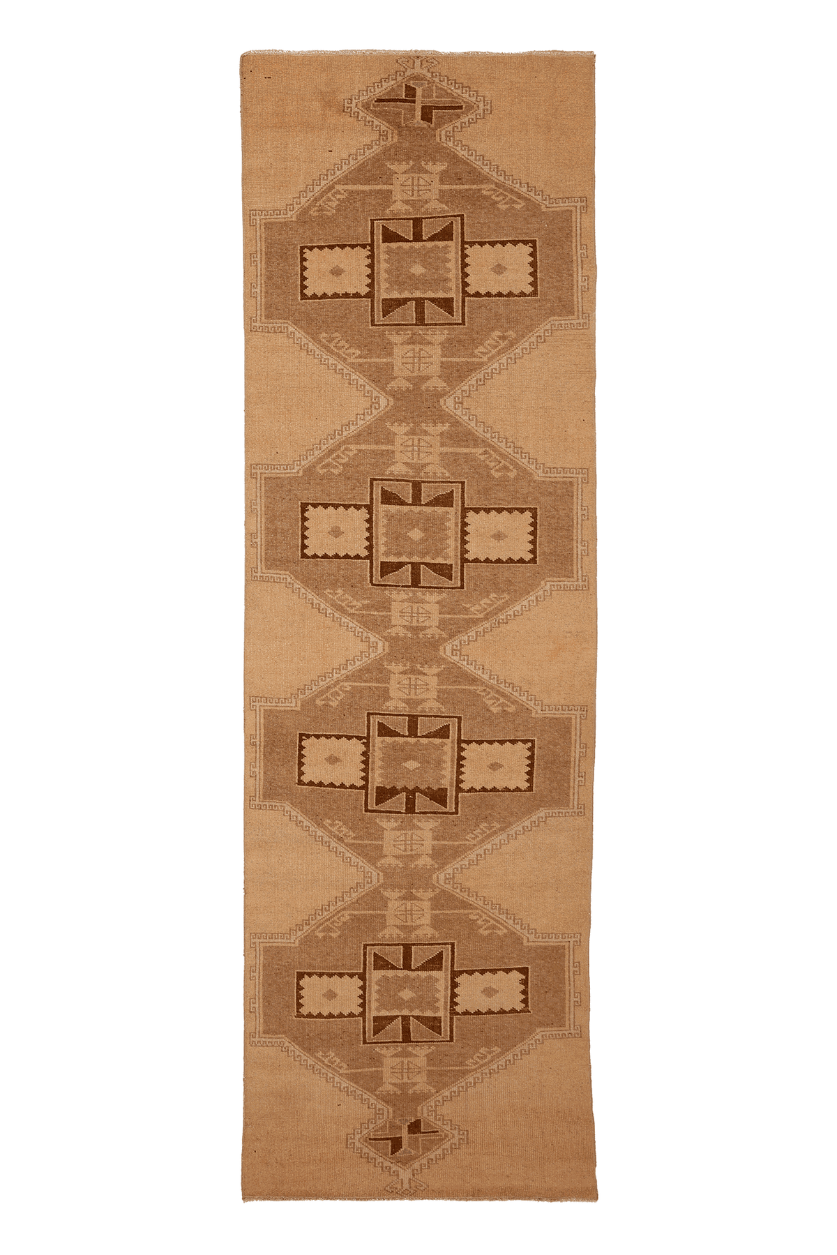 Vintage Malatya Turkish Runner Rug 3x11 ft — Beige & Brown Geometric