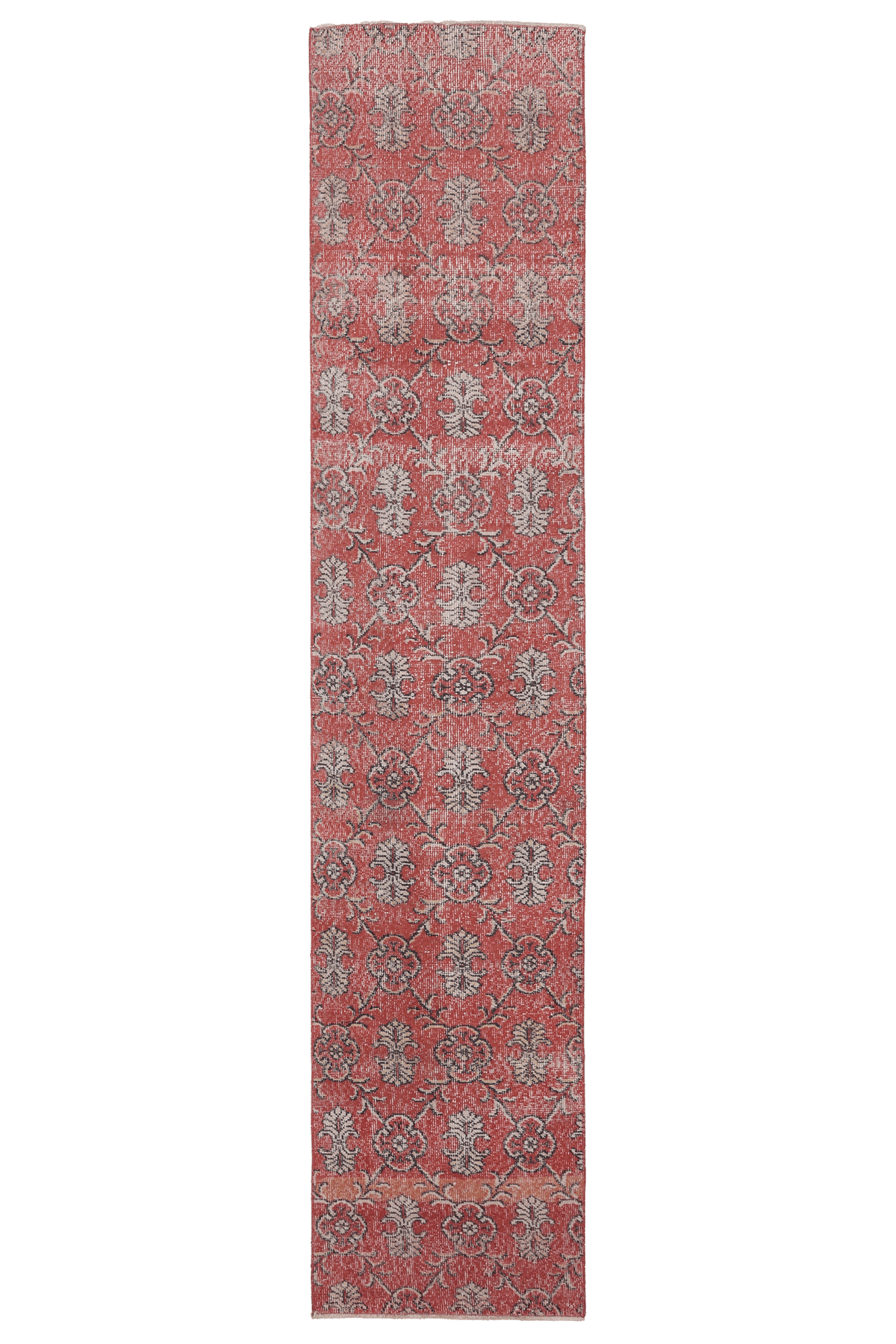 Vintage Isparta Turkish Runner Rug 2x10 ft — Red & Gray Floral