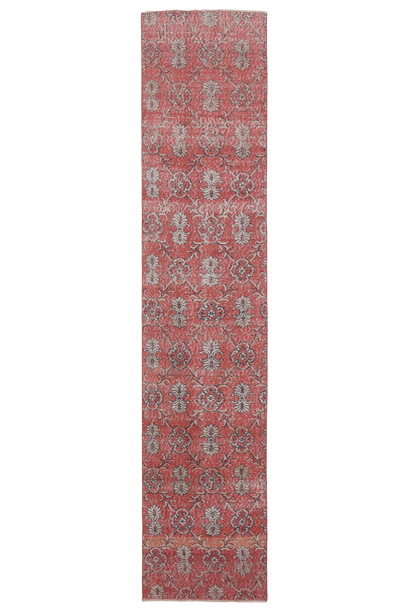 Vintage Isparta Turkish Runner Rug 2x10 ft — Red & Gray Floral