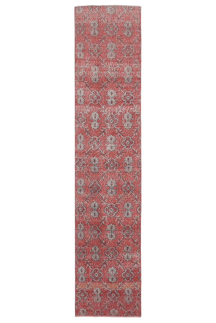 Vintage Isparta Turkish Runner Rug 2x10 ft — Red & Gray Floral