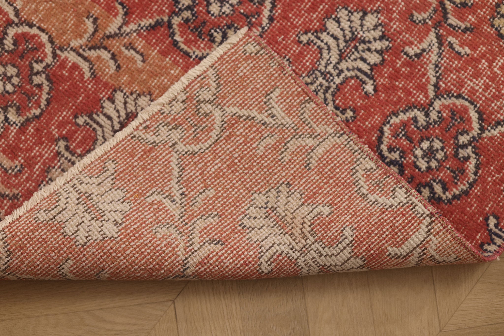 Vintage Isparta Turkish Runner Rug 2x10 ft — Red & Gray Floral