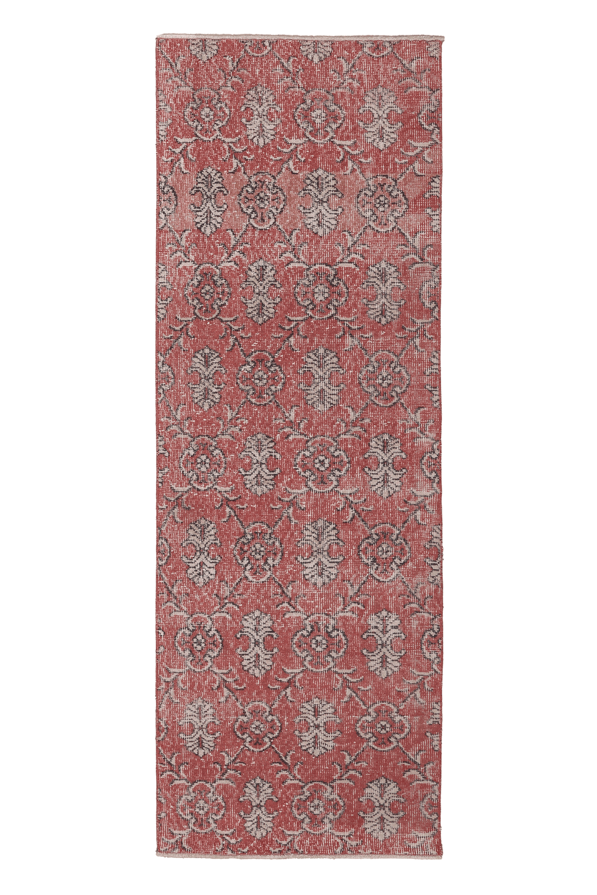 Vintage Isparta Turkish Runner Rug 2x7 ft — Red & Beige Floral