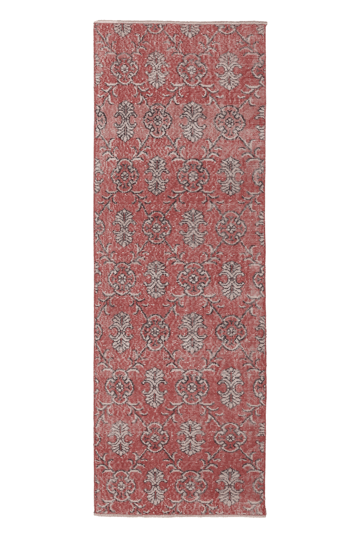 Vintage Isparta Turkish Runner Rug 2x7 ft — Red & Beige Floral