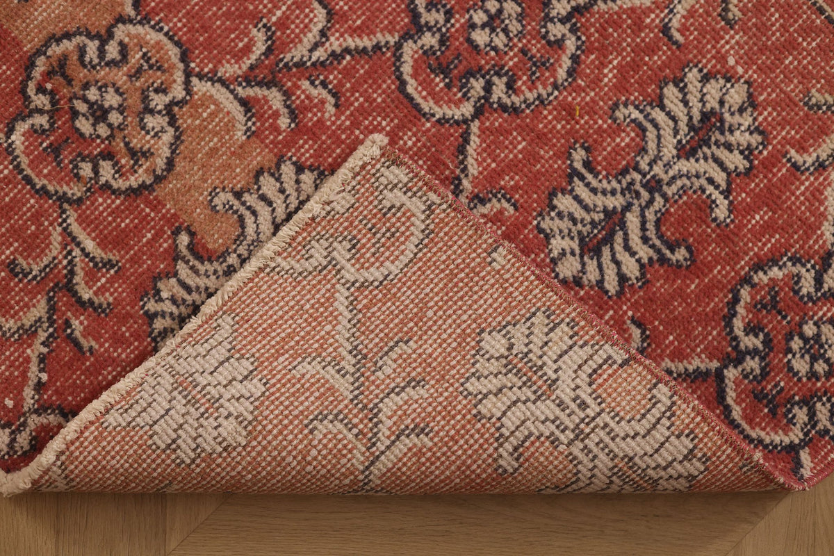 Vintage Isparta Turkish Runner Rug 2x10 ft — Red & Beige Floral