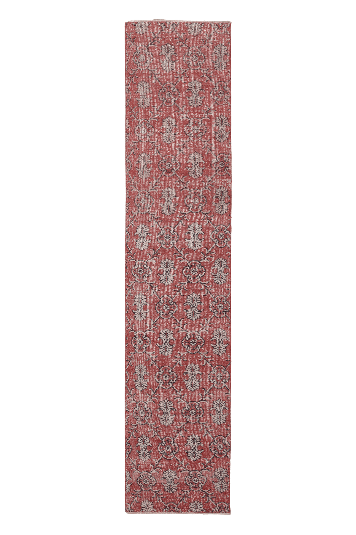 Vintage Isparta Turkish Runner Rug 2x10 ft — Red & Beige Floral