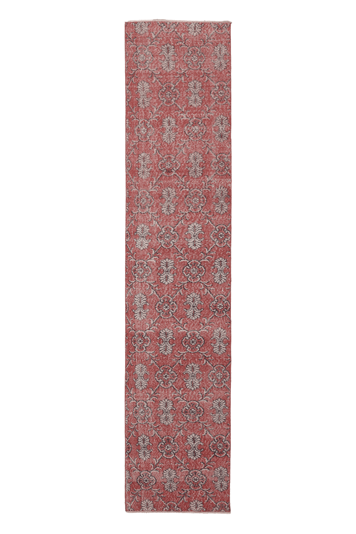 Vintage Isparta Turkish Runner Rug 2x10 ft — Red & Beige Floral