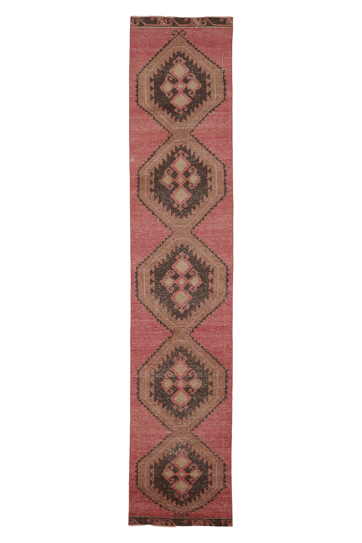 Vintage Malatya Turkish Runner Rug 2x14 ft — Red & Brown Geometric