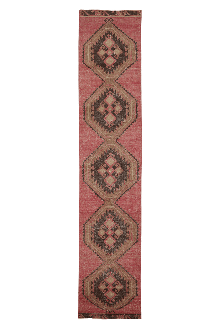 Vintage Malatya Turkish Runner Rug 2x14 ft — Red & Brown Geometric