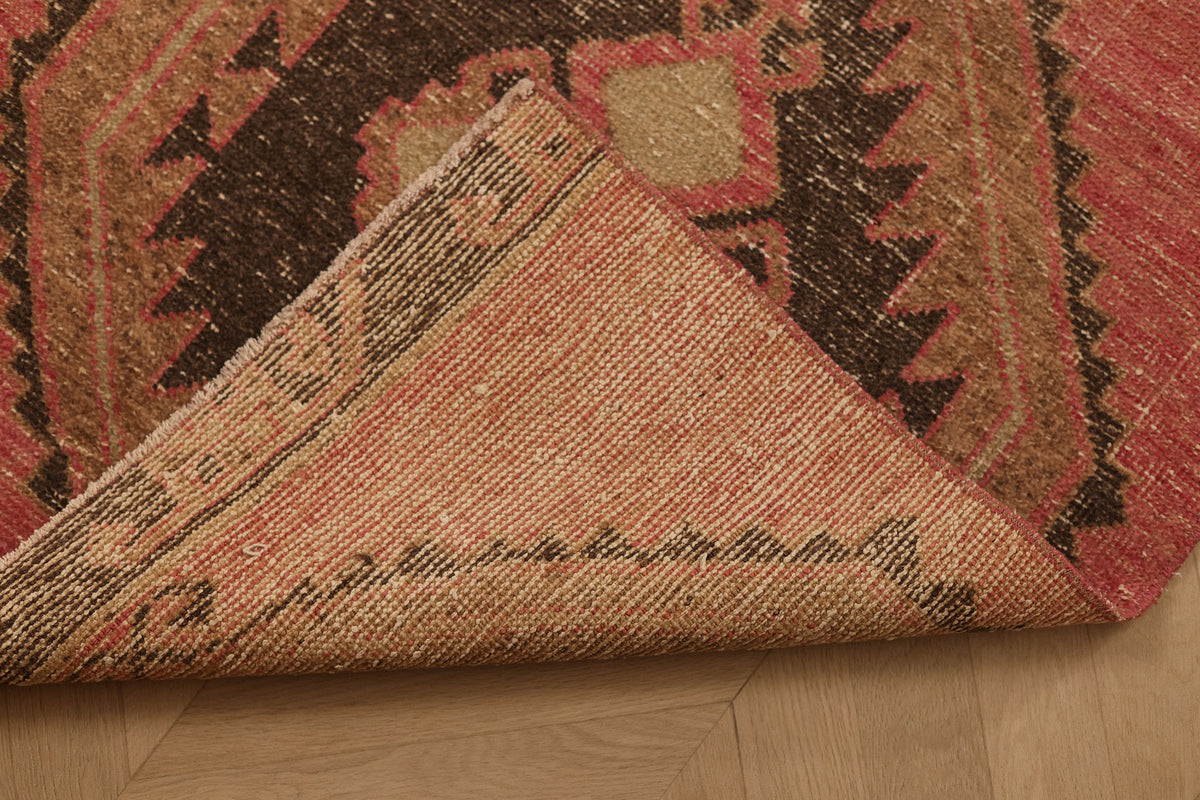 Vintage Malatya Turkish Runner Rug 2x14 ft — Red & Brown Geometric