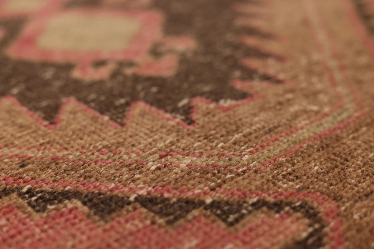 Vintage Malatya Turkish Runner Rug 2x14 ft — Red & Brown Geometric