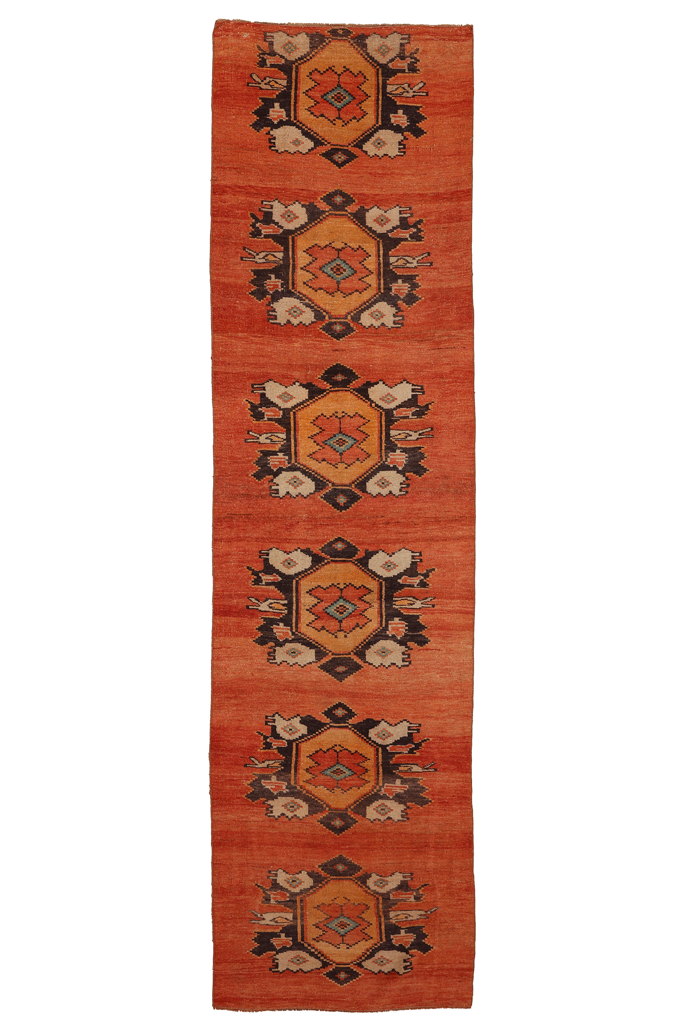Vintage Sivas Turkish Runner Rug 2x11 ft — Orange & Brown Geometric
