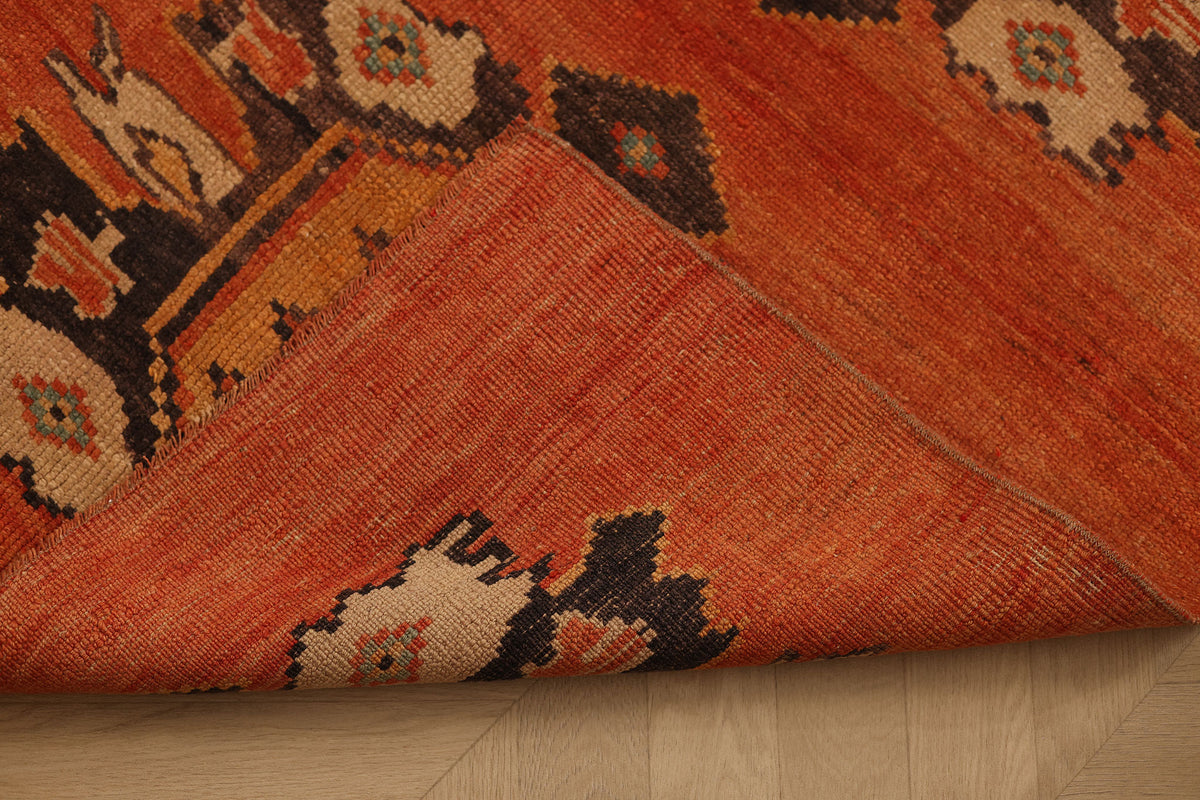 Vintage Sivas Turkish Runner Rug 2x11 ft — Orange & Brown Geometric