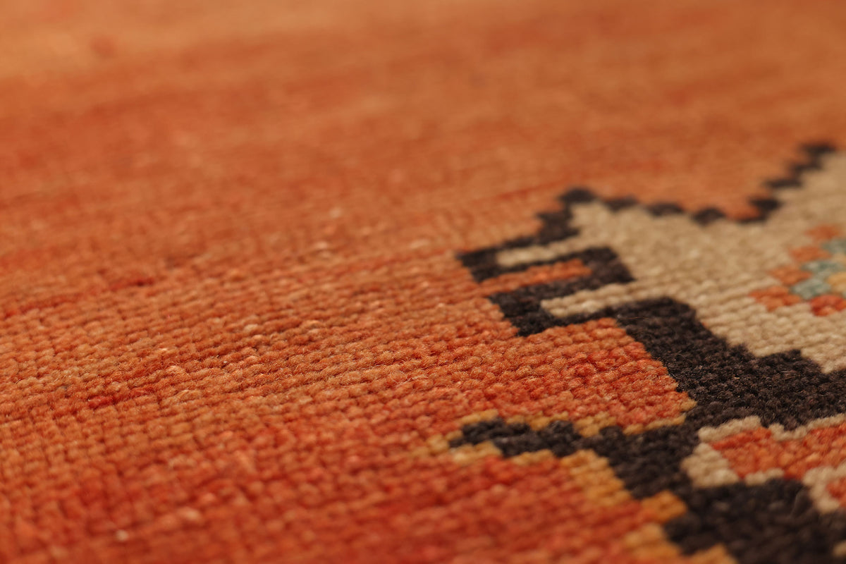 Vintage Sivas Turkish Runner Rug 2x11 ft — Orange & Brown Geometric
