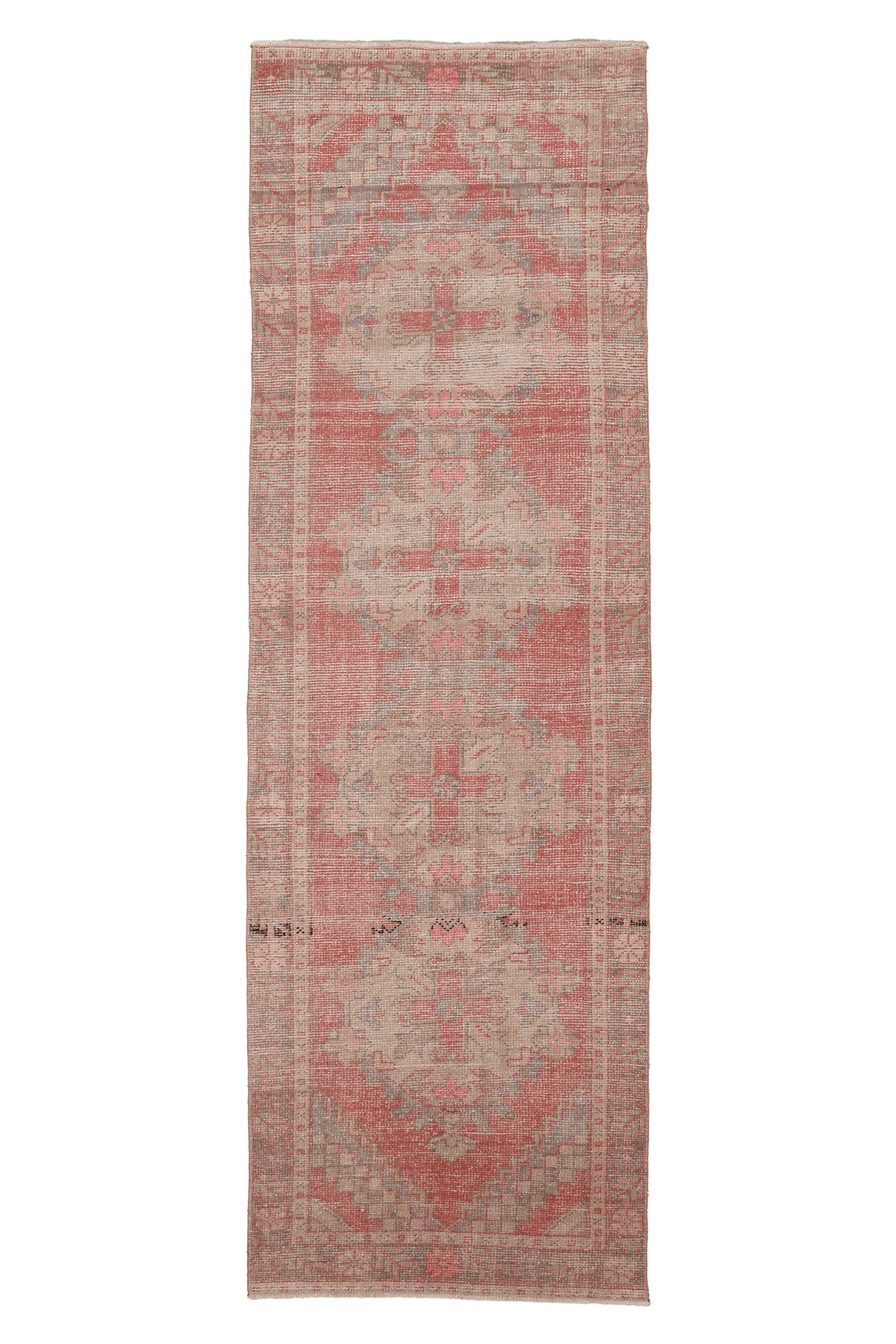 Vintage Niğde Turkish Runner Rug 2x9 ft — Red & Beige Floral