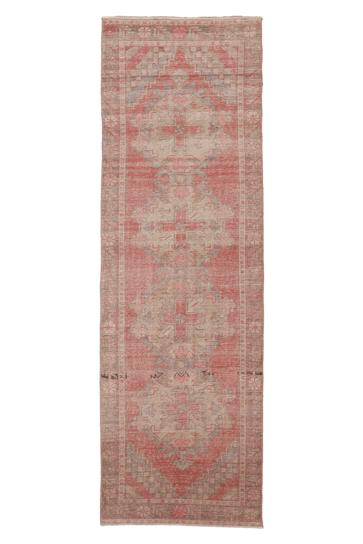 Vintage Niğde Turkish Runner Rug 2x9 ft — Red & Beige Floral