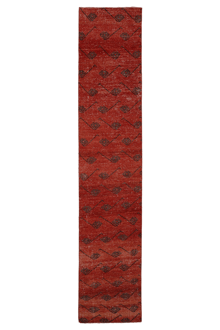 Vintage Malatya Turkish Runner Rug 2x11 ft — Red & Brown Geometric (No. 42865)