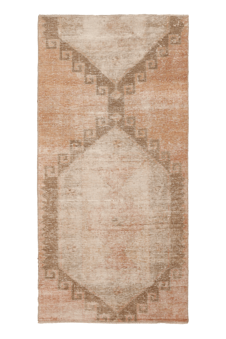 Vintage Malatya Turkish Runner Rug 3x6 ft — Beige & Brown Distressed