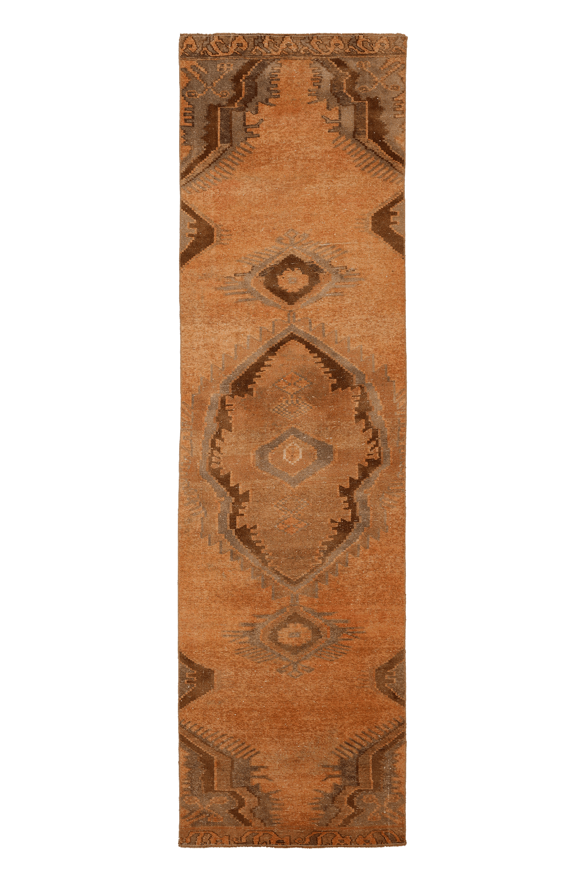 Vintage Sivas Turkish Runner Rug 2x11 ft — Orange & Brown Geometric (No. 42884)