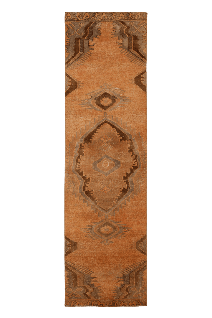 Vintage Sivas Turkish Runner Rug 2x11 ft — Orange & Brown Geometric (No. 42884)