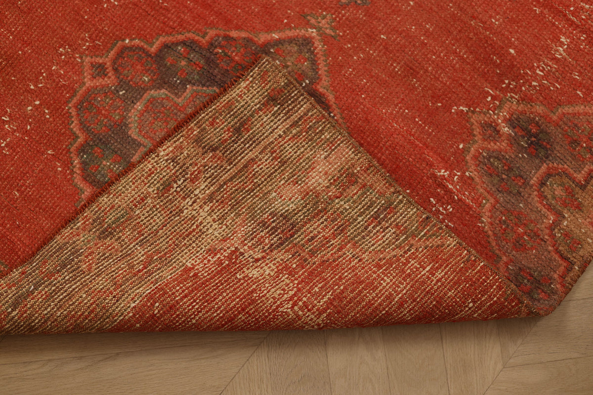 Vintage Konya Turkish Runner Rug 2x10 ft — Red & Brown Geometric