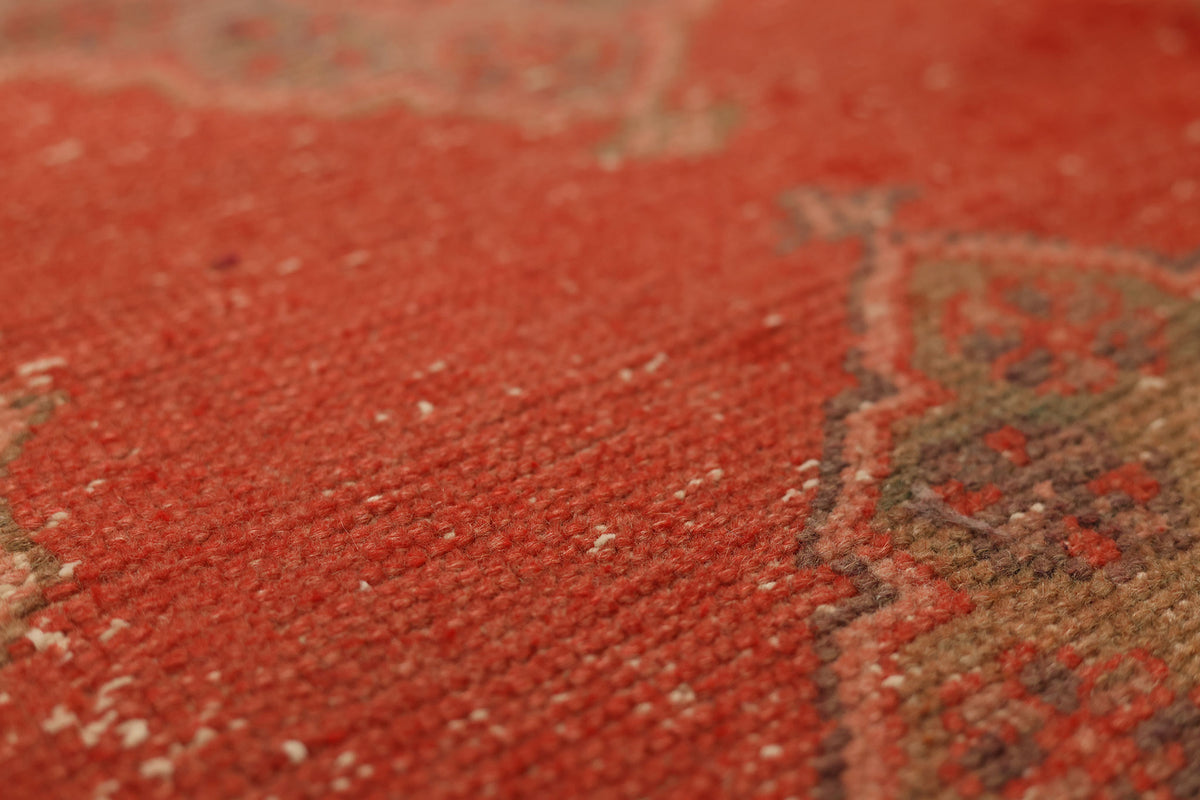 Vintage Konya Turkish Runner Rug 2x10 ft — Red & Brown Geometric