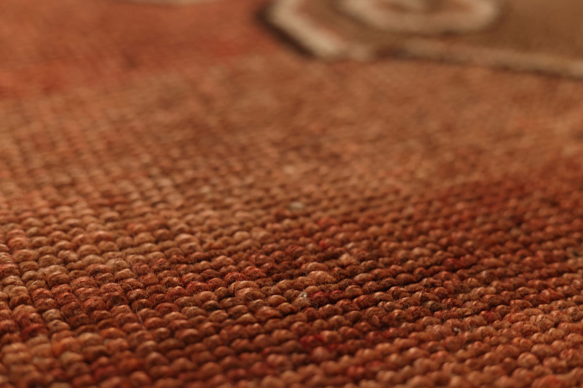 Vintage Malatya Turkish Area Rug 4x5 ft — Red & Brown Geometric