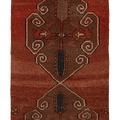 Vintage Malatya Turkish Area Rug 4x5 ft — Red & Brown Geometric
