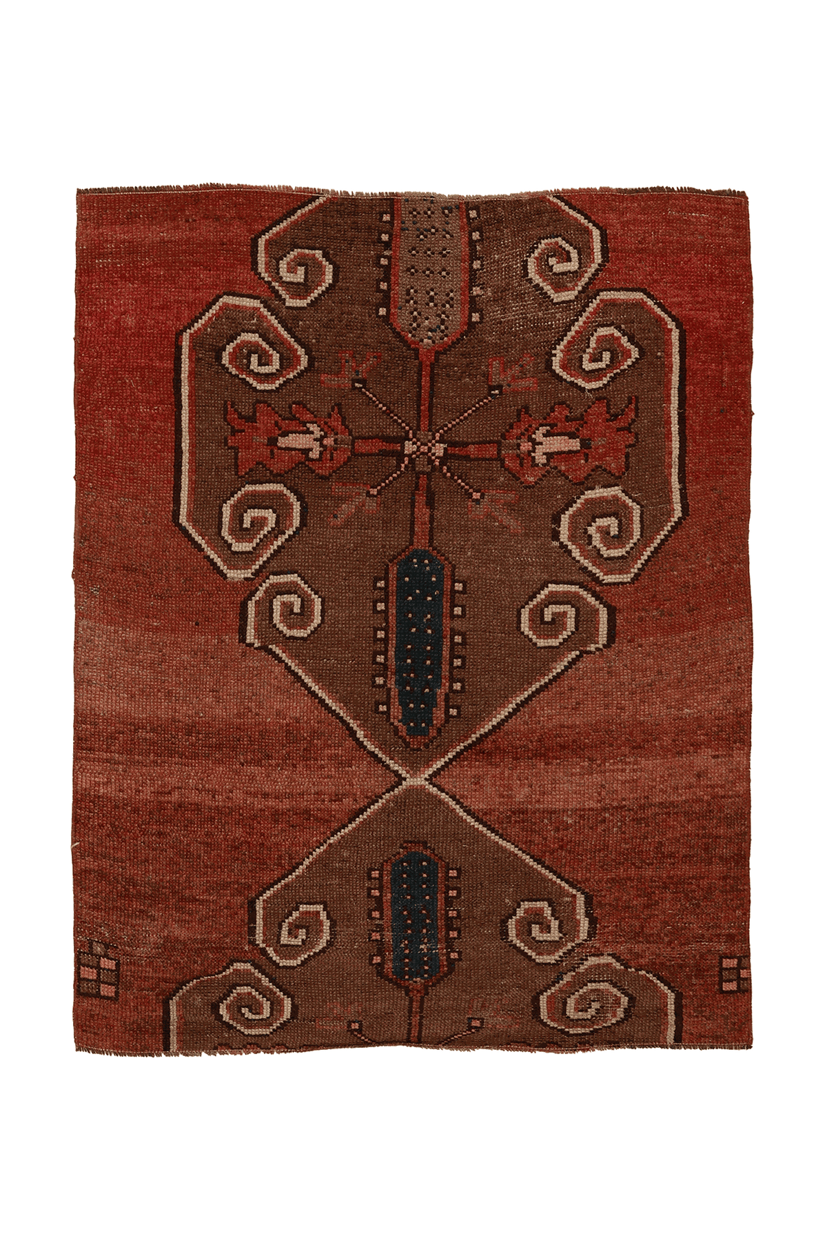 Vintage Malatya Turkish Area Rug 4x5 ft — Red & Brown Geometric