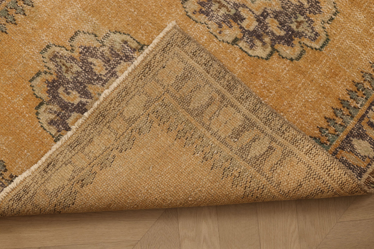 Vintage Manisa Turkish Runner Rug 2x11 ft — Beige & Brown Floral (No. 42972)