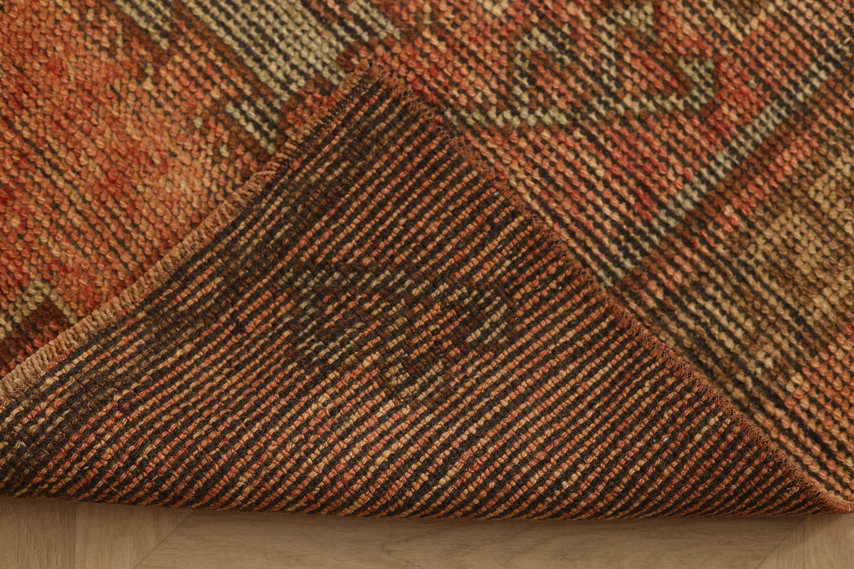 Vintage Malatya Turkish Runner Rug 3x10 ft — Orange & Brown Geometric