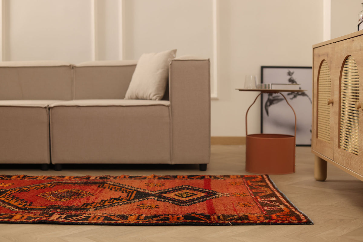 Vintage Malatya Turkish Runner Rug 3x11 ft — Red & Orange Geometric